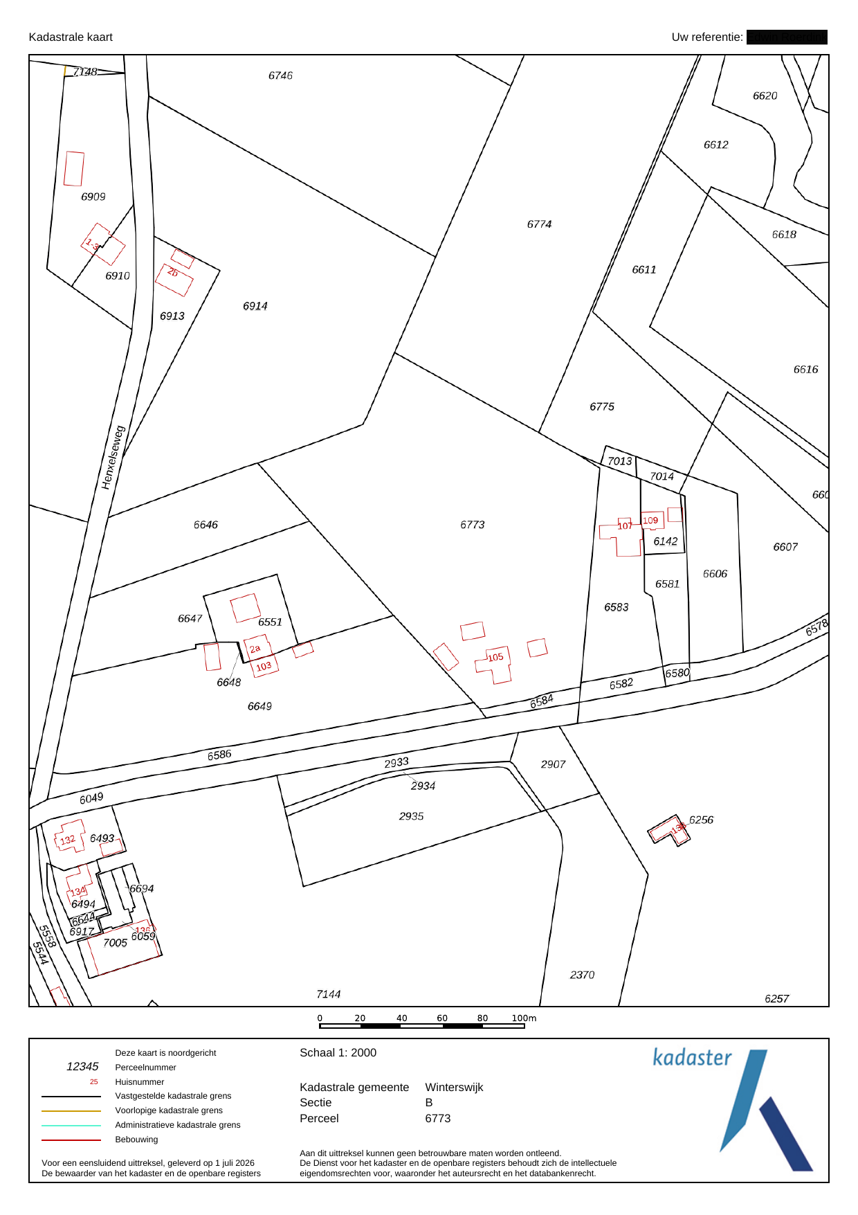 Kadastrale kaart Vredenseweg 105 Winterswijk-Henxel